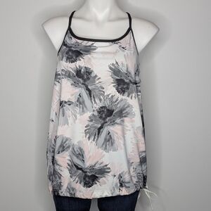 Fabletics White Black Pink Floral Shelf Bra Athletic Workout Tank Top L